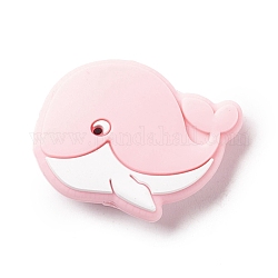 Silicone Focal Beads, Baby Chew Teething Beads, Whale, Pink, 21.5x30x9.5mm, Hole: 2mm