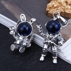 Thai Sterling Silber mit runden Zirkonia Perlen Anhänger Set, Astronaut, dunkelblau, Antik Silber Farbe, 2 Stück / Set