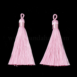 Borla de poliéster grandes colgantes decoración, rosa perla, 80~90x8.5~9mm, agujero: 4x6 mm