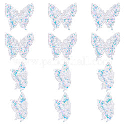 Gorgecraft 12Pcs 2 Style Butterfly Laser Effect Sequin Appliques, AB Color Paillette Embroidered Organza Appliques, for Bridal Dress, White, 8.4~9.1x5.1~9.1x0.1cm, 6pcs/style