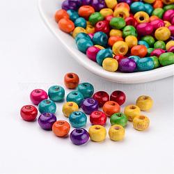 Lead Free Natural Wood Round Beads, Dyed, 6mm wide, 5mm high, hole: 1.5mm