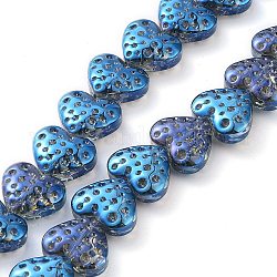 Electroplate transparentes abalorios de vidrio hebras, corazón, azul, 15x13mm, agujero: 1.2 mm, aproximamente 50 pcs / cadena, 25.59'' (65 cm)