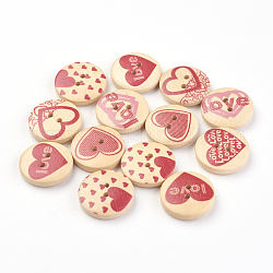 2 отверстия печатных деревянные кнопки, плоские круглые с шаблоном сердца, мокасин, 20x5 мм, отверстие : 1.5 мм