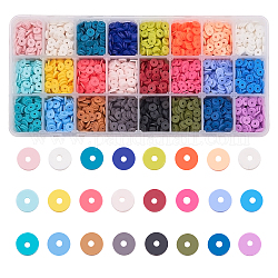 Umweltfreundliche handgemachte Fimo-Perlen, für DIY Schmuck Bastelbedarf, Disc / Flachrund, Mischfarbe, 6x1 mm, Bohrung: 2 mm, 24colors, über 285~300pcs / Farbe, 6840~7200 Stück / Karton