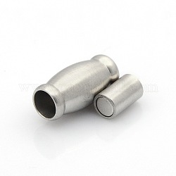 304 Stainless Steel Matte Surface Magnetic Clasps with Glue-in Ends, Oval, Stainless Steel Color, 16x8mm, Hole: 4mm
