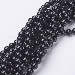 Natürlicher schwarzer Onyx runde Perlenstränge, Klasse A, gefärbt, Schwarz, 6 mm, Bohrung: 1 mm, ca. 63 Stk. / Strang, 15.5 Zoll