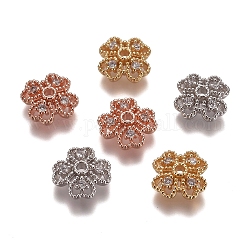 4 micro en laiton -petal ouvrent caps zircons clairs, trèfle, couleur mixte, 10x3.5mm, Trou: 1.4mm