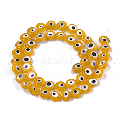 Chapelets de perles vernissées manuelles, plat rond, verge d'or, 7.5x3mm, Trou: 1mm, Environ 48 pcs/chapelet, 13.7 pouce ~ 14.9 pouces