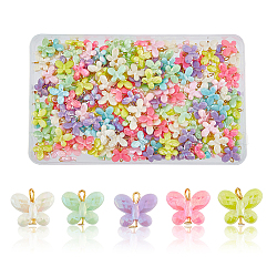 DICOSMETIC 200Pcs Acrylic Butterfly Charms Set Mixed Color Butterfly Pendant Charms with Iron Finding Faceted Butterfly Opaque Acrylic Pendants for DIY Jewelry Making Craft, Hole: 2.5~3mm