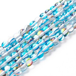 Chapelets de perles en pierre de lune synthétique, ronde, bleu profond du ciel, 6mm, Trou: 0.8mm, Environ 63 pcs/chapelet, 14.57''~15.55'' (37~39.5 cm)