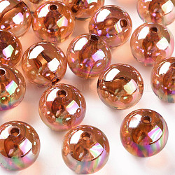 Perles en acrylique transparente, de couleur plaquée ab , ronde, chocolat, 20x19mm, Trou: 3mm, environ 111 pcs/500 g