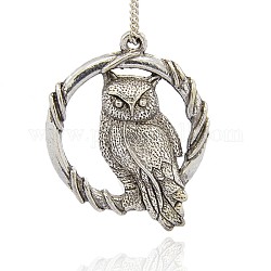 Vintage Antique Silver Tibetan Style Alloy Owl Pendants for Halloween Necklaces, 46x38x6mm, Hole: 3mm