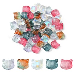 50pcs 5 couleurs perles de verre transparentes, chat, pour la fabrication de bijoux, couleur mixte, 12.5x14x6.5mm, Trou: 1mm, 10 pcs / couleur