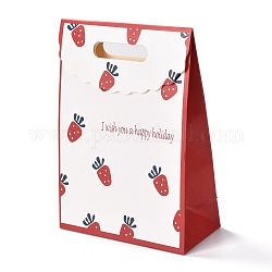 Valentine's Day Theme Paper Hand Bags, with Flip Cover & Word, for Gift & Food Wrapping Bags, Strawberry Pattern, Fold: 27x19x0.35cm, Unfold: 27x19x9.1cm