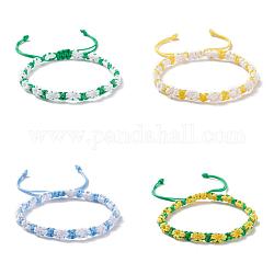 4pcs bracelet tressé motif fleur de pêcher 4 couleurs, bracelet chanceux en nylon ajustable pour femme, couleur mixte, diamètre intérieur: 2-1/4~3-3/8 pouce (4.9~8.6 cm), 1pc / couleurs