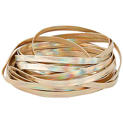 Gorgecraft cordón plano imitación cuero láser 5m, cordón de color del arco iris para la decoración de la ropa, oro, 5x0.8mm, alrededor de 5.47 yarda (5 m) / rollo