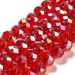 Chapelets de perles en verre électroplaqué, de couleur plaquée ab , facette, rondelle, rouge, 12x8mm, Trou: 1mm, Environ 72 pcs/chapelet