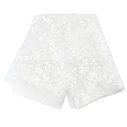 Tessuto in pizzo floreale con bordo ondulato ricamato in poliestere, per accessori di abbigliamento fai da te, bianco, 116~120x0.1cm, circa 2 iarde/pz