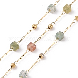 Chaînes de perles carrées en agate indienne naturelle, avec les accessoires en acier inoxydable d'or 304, non soudée, 2~3x2~2.5x2~2.5mm, environ 3.28 pied (1 m)/boîte