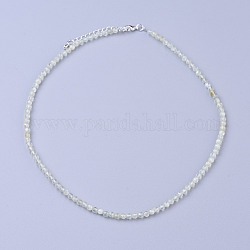 Collane di perline Prehnite naturale, con chiusure moschettone in ottone, perle tonde sfaccettate, 16.5 pollice ~ 16.7 pollici (42~42.5 cm) x 2 mm