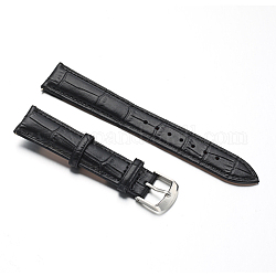 Leather Watch Bands, with Stainless Steel Clasps, Black, 88x18x2mm, 125x16x2mm