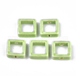 手作り磁器ビーズフレーム  光沢釉の磁器  正方形  薄緑  15.5~16x15.5x5.5mm  穴：2mm