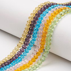 Chapelets de perles en verre, facette, rondelle, couleur mixte, 6x5mm, Trou: 1mm, Environ 85~88 pcs/chapelet, 16.1~16.5 pouce (41~42 cm)