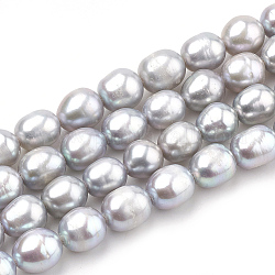 Fili di perle di perle d'acqua dolce coltivate naturali, tinto, patata, grigio chiaro, 7~8x6~7mm, Foro: 1 mm, circa 48pcs/filo, 14.9 pollice