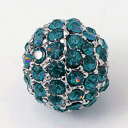 Perline in lega strass, grado a, tondo, colore metallico platino, blu zirconia, 10mm, Foro: 2 mm