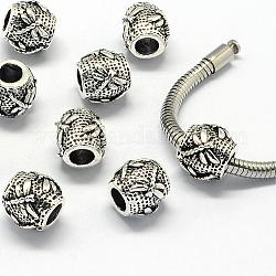 Alloy European Beads, Large Hole Beads, Barrel, Antique Silver, 10.5x9.5mm, Hole: 4.5mm