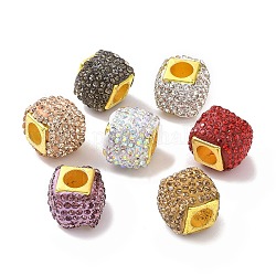 CCB Plastic European Bead, with Rhinestone, Large Hole Beads, Cube, Mixed Color, 13.5x13.5x12mm, Hole: 5.7mm