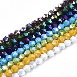 Electroplate Opaque Glass Beads Strands, AB Color Plated, Faceted, Round, Mixed Color, 5.5x5.5x5.5mm, Hole: 1mm, about 97~99pcs/strand, 20.87 inch~21.26 inch(53cm~54cm)