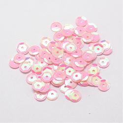 Abalorios de plástico paillette, abalorios lentejuelas semi-ahuecadas, orificio central, rosa, 8x0.5mm, agujero: 1 mm