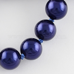 Shell Bead Strands, Imitation Pearl Bead, Grade A, Round, Midnight Blue, 10mm, Hole: 1mm, 38~40pcs/strand, 15.7 inch
