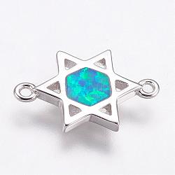 Connecteurs de liens en opale synthétique, avec les accessoires en laiton, pour juif, étoile de david, platine, 10.5x15.5x1.5mm, Trou: 1mm