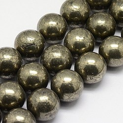 Chapelets de perles de pyrite naturelle , ronde, 18mm, Trou: 1.5mm, Environ 22 pcs/chapelet, 15.74 pouce