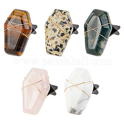 OLYCRAFT 5pcs Coffin Shape Crystal Stones Car Vent Clips Natural Gemstone Car Air Vent Clips Hexagon Stones Car Accessories with Copper Wire for Car Air Vent Accessory - 5 Style