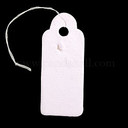 Etiqueta de la gota en blanco rectángulo, exhibición de la joya etiquetas de precio de papel, con cordón de algodón, blanco, 22x9x0.1mm, agujero: 2 mm, 500 unidades / bolsa