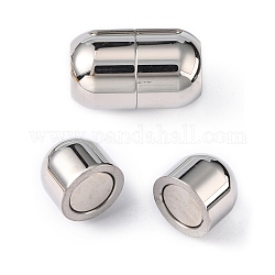 Smooth 304 Stainless Steel Magnetic Clasps with Glue-in Ends, Oval, Stainless Steel Color, 16x10mm, Hole: 6mm