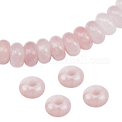 Sunnyclue cuentas de agujero grande europeo de cuarzo rosa natural, rerondana plana, 13~14x7~8mm, agujero: 5 mm, 15 unidades / caja