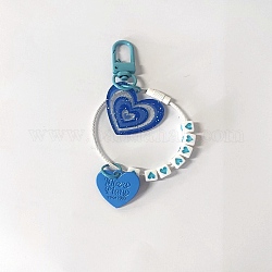 Schlüsselanhänger aus Acryl mit Würfel- und Herz-Anhänger, mit Polyesterschnur und spritzlackierten Legierungselementen, Verdeck blau, 11 cm