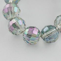 Electroplate Glass Bead Strands, Rainbow Color Plated, Faceted, Round, Medium Orchid, 10mm, Hole: 1.6mm, about 72pcs/strand, 22.4 inch