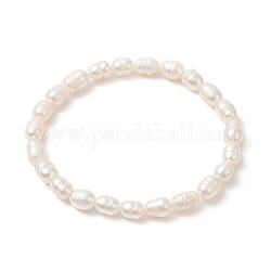 Bracelet extensible en perles de riz naturel pour femme, couleur de coquillage, diamètre intérieur: 2-1/8 pouce (5.5 cm)