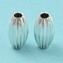 Perle di ottone ecologiche,  cadmio& piombo libero, placcato di lunga durata, ovale ondulato, placcati argento 925 euro, 12x6.5mm, Foro: 2.5 mm