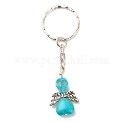 Porte-clés turquoise synthétique teint, avec perles en plastique ccb et porte-clés fendus en fer, ange, turquoise foncé, 8 cm