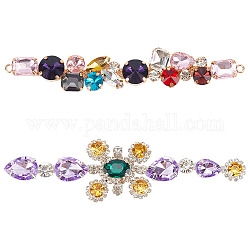 2Pcs 2 Style Glass Rhinestone Ornament Accessories, with Iron Findings, Mixed Color, 133~134x21~33x7~8mm, Hole: 2.8mm, 1pc/style