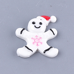 Resin Cabochons, Gingerbread Man with Christmas Hat, White, 27.5x25x5mm