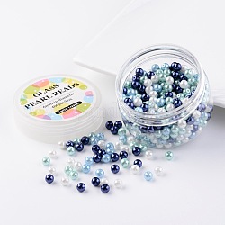 Set di perline di perle di vetro, carribean mix blu, ecologico, tondo, tinto, colore misto, 6mm, Foro: 0.7~1.1 mm, circa 400 pz / scatola.