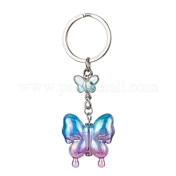 Glass & Acrylic Butterfly Keychain, with Iron Keychain Ring, Dodger Blue, 8.5cm