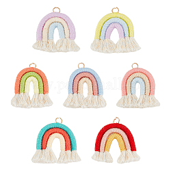 Olycraft 7Pcs 7 Colors Macrame Weaving Rainbow Tassel Pendants, with Golden Iron Loops, Mixed Color, 40~41x41~46x6.5mm, Hole: 4.2mm, 1pc/color